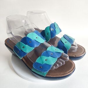 Dansko Dee Slip On Comfort Sandals Cobalt Blue Aqua Straps Leather 37 US 6.5-7